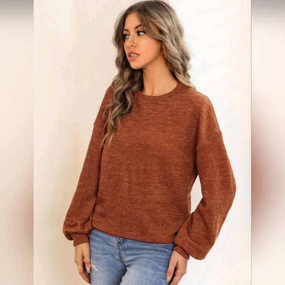 Burnt Orange Sweater Balloon Sleeves Medium - Picture 3 of 6